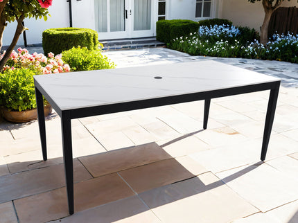 Outdoor Modern Patio Dining Table, Post Tapered Legs, Weatherproof & Rust Free