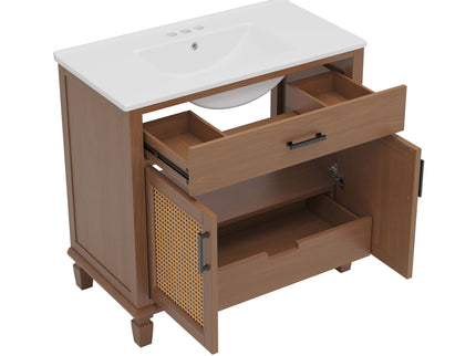 Bathroom Vanity With Ceramic Sink, Modern Free Standing Cabinet With Soft Close Drawers