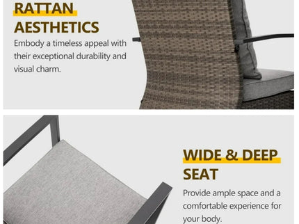 3 Piece Patio Furniture, Swivel Rocker Bistro Set With Side Table & Cushions For Porch - Gray