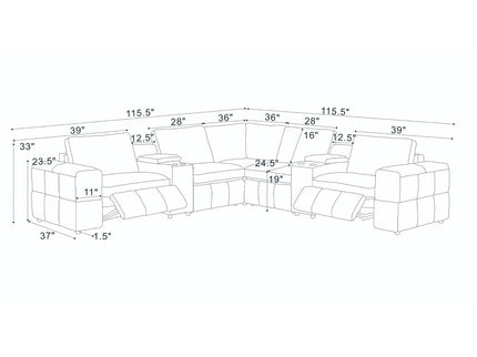 Upholstered Large Arms Sectional With Recliner Seats