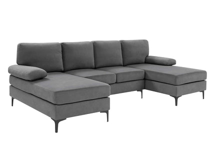U - Shape Sectional With Legs, Pillow Top Arms - Dark Gray