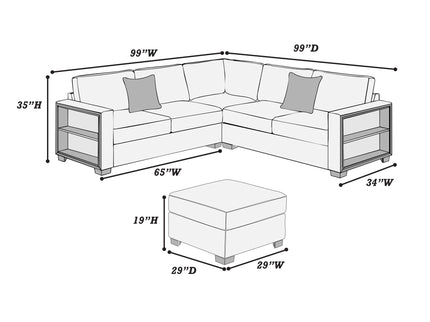 Contemporary Sectional Sofa 4 Piece Set With Built In Shelves L - Shaped Design