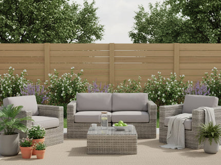 Wicker Seating Group Set With Table And Cushions