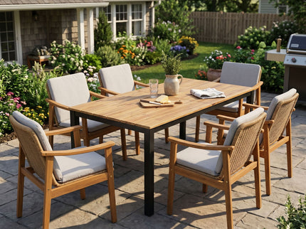 7 Piece Outdoor Patio Dining Set With & 6 Arm Chairs