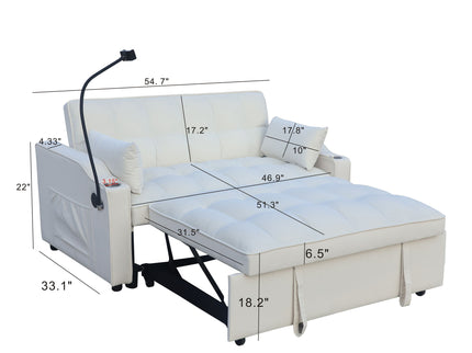 Modern Loveseat With Pullout Bed, Adjustable Reclining Backrest