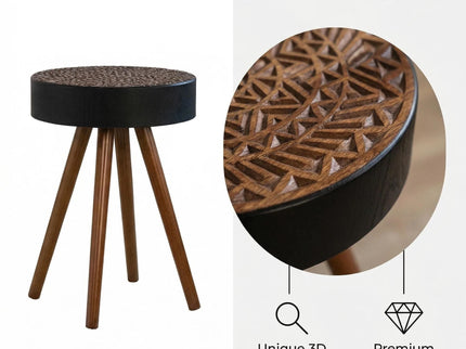 Round Coffee Table With Carved Top For Living Room