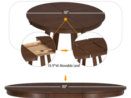 Dining Set With Leaf Round Table And 4 Upholstered Chairs