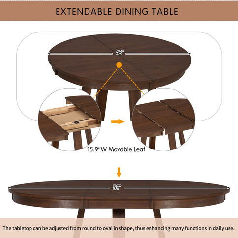 Dining Set With Leaf Round Table And 4 Upholstered Chairs