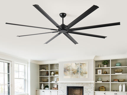 Industrial DC Motor Ceiling Fan, Large Ceiling Fan With 8 Reversible Blades, 5 Speed Remote Control, Home Or Commercial Ceiling Fans For Porch / Garage / Shop - Black