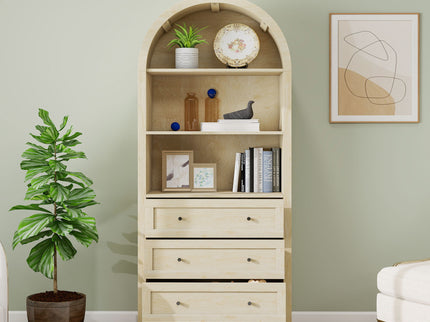 Arched Kitchen Pantry, Modern Farmhouse Wood Kitchen Storage Cabinets, Arched Storage Display Cabinet With Adjustable Shelves, Versatile Cupboard For Kitchen, Dining Room, Living Room - Natural