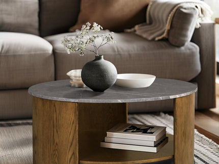 Keegan - Round Coffee Table With Shelf - Oak
