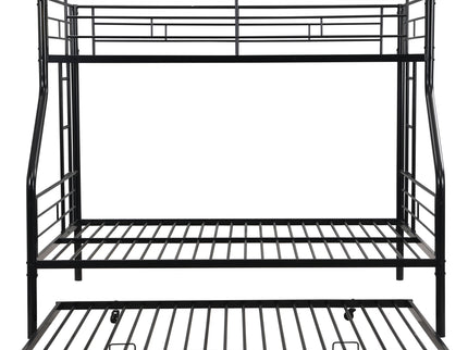 Twin Over Full Modern Metal Bunk Bed With Trundle - Black
