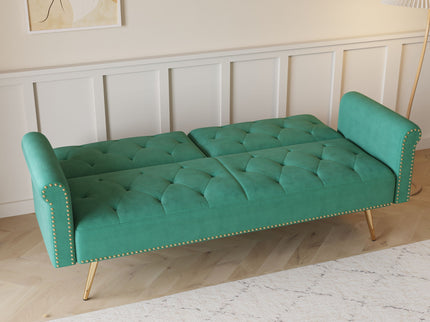 Luxurious Sofa Bed With Nail Head Trim And Matching Pillow