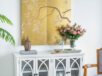 Cherry Blossom Wall Art Panels, Wall Decor For Living Room Dining Room Office Bedroom (Set of 2) - Gold