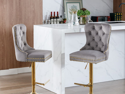 Thick Swivel Barstools Adjusatble Seat Height From 25-33", Modern Upholstered Bar Stools With Backs Comfortable Tufted For Home Pub And Kitchen Island (Set of 2)