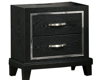 Nightstand With USB Port, Tapered Legs - Black
