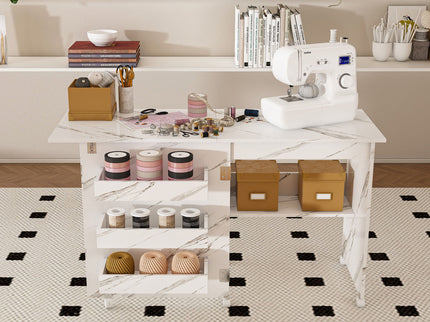4 In 1 Folding Sewing Table With Lockable Wheels, Multi Functional Craft Station - White
