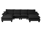 Black / 3 Pc. 4 Seater Sectional, 2 Ottomans