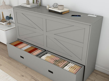 Full Murphy Bed With Storage Drawers, Charging Station, Foldable Panels, And Silent Swivel Wheels