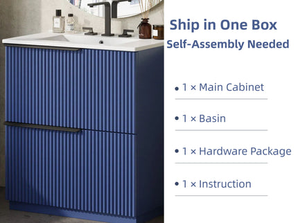 Fluted Bathroom Vanity With Ceramic Sink, Freestanding Cabinet