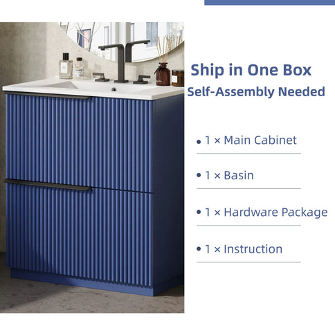 Fluted Bathroom Vanity With Ceramic Sink, Freestanding Cabinet