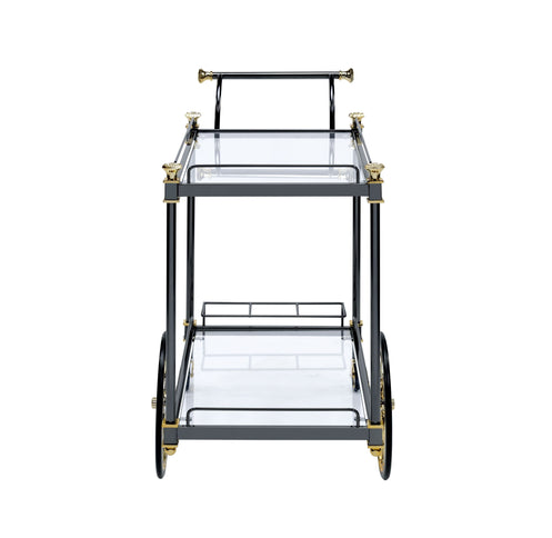 Cyrus - Clear Glass Serving Cart - Black / Gold
