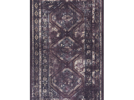 Maval - 9' X 12' Washable Area Rug - Black / Burgundy