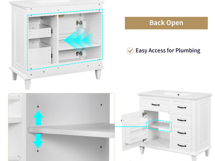Modern Bathroom Vanity With Sink Top, Flip Drawers, Adjustable Shelf