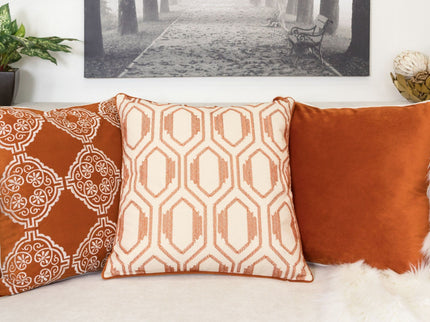 Geometric Embroidered Throw Pillow - Rust