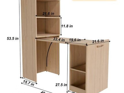 Stretchable Office Desk With Storage Shelves And Mobile Wheels