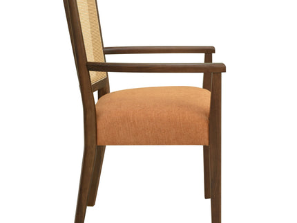 Mid Century Modern Arm Dining Chair Set With Rattan Backrest