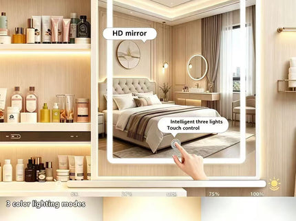 Vanity Set With LED Mirror, Storage Dressing Table & Cushioned Stool - Cream White