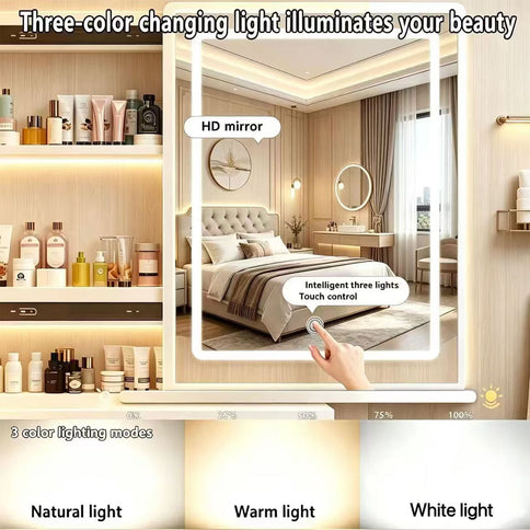 Vanity Set With LED Mirror, Storage Dressing Table & Cushioned Stool - Cream White