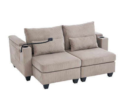 Convertible Chaise Lounge Sofa Chair With USB Ports, Cup Holders, Phone Holder And Storage