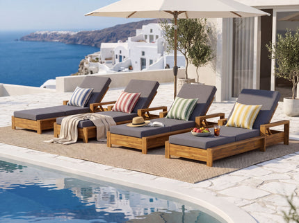 Chaise Lounge With 3 Fold Cushion Set, 3 Position Adjustable Backrest