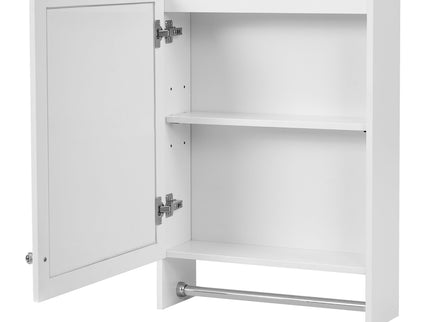 3 In 1 Wall Mounted Bathroom Mirror Cabinet With Adjustable Shelf, Soft Close Door, Mirror & Towel Bar - White