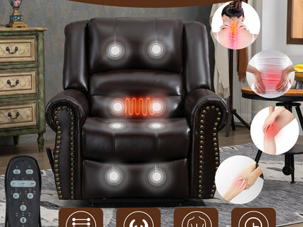 Power Lift Recliner Chair Heat Massage Dual Motor Infinite Position With USB Ports - Antique Brown