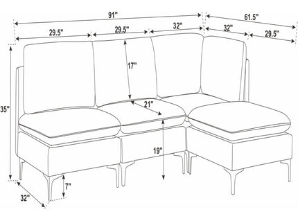 Upholstered Modular Sectional With Tall Legs, Medium Firm Seat