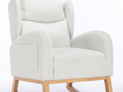 Teddy Fabric Rocking Chair With Packet Wood Legs - Ivory