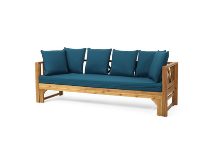 Outdoor Daybed With X-Shaped Panel Backrest And Armrests - Teak