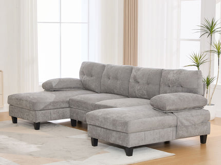 U-Shaped Sectional Sofa 103.5" Fabric Couch With Dual Chaise Lounges, Storage Pockets, Armrest Pillows