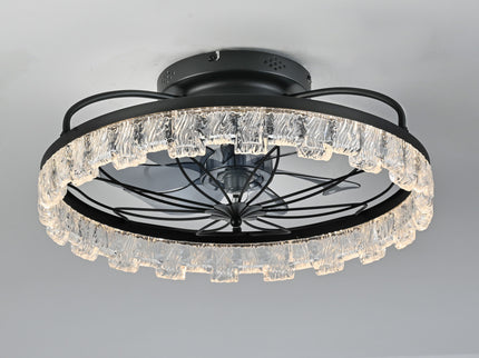 Ceiling Fan With Light, Flower Caged Ceiling Fan With Remote, LED Low Profile Ceiling Light - Matte Black