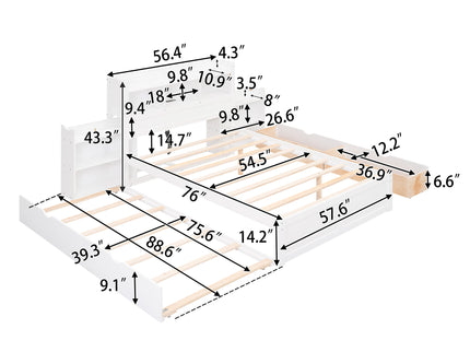 Storage Platform Bed With Pull Out Shelves, Trundle, And 2 Drawers