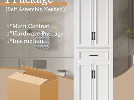 Freestanding Bathroom Vanity, Elegant Design With 4 Doors & 1 Drawer, Adjustable Shelves, Damping Hinges - White