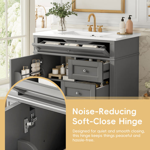 Bathroom Vanity With Top Sink, 2 Drawers, Tip Out Drawer