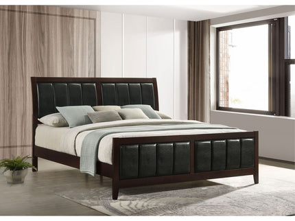 Eastern King Panel Bed With Upholstered Headboard And Footboard - Cappuccino
