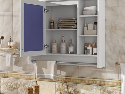 Modern Wall Mounted Mirror Cabinet With Adjustable Shelf, Soft Close Door, And Towel Bar