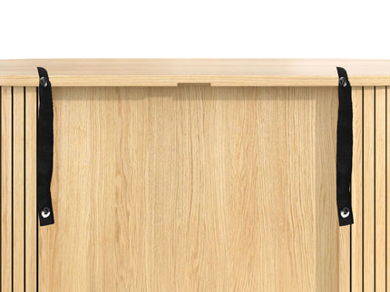 Fluted Wine Bar Cabinet With 8 Grid Wine Rack, 5 Level Adjustable Shelves, 2 Glass Holders