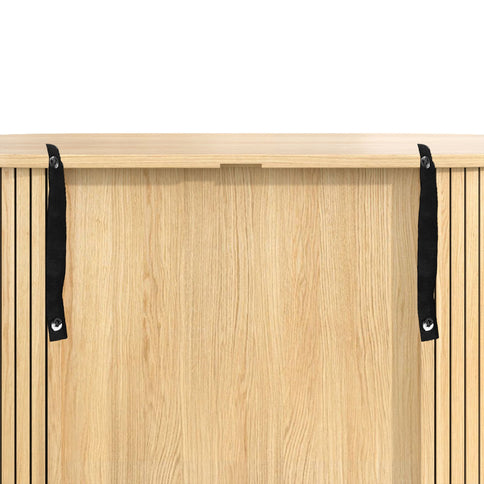 Fluted Wine Bar Cabinet With 8 Grid Wine Rack, 5 Level Adjustable Shelves, 2 Glass Holders