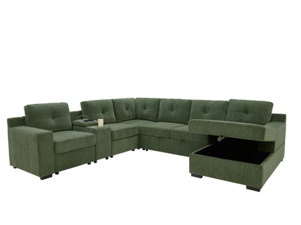 U - Shape Sectional Pull Out Bed With Console, Storage, And USB Charging